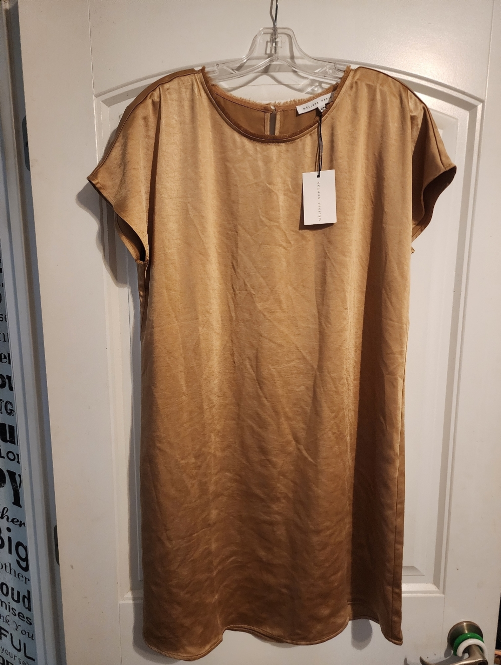 Melissa Nepton Kerra Gold Satin Shift Dress Size M NWT